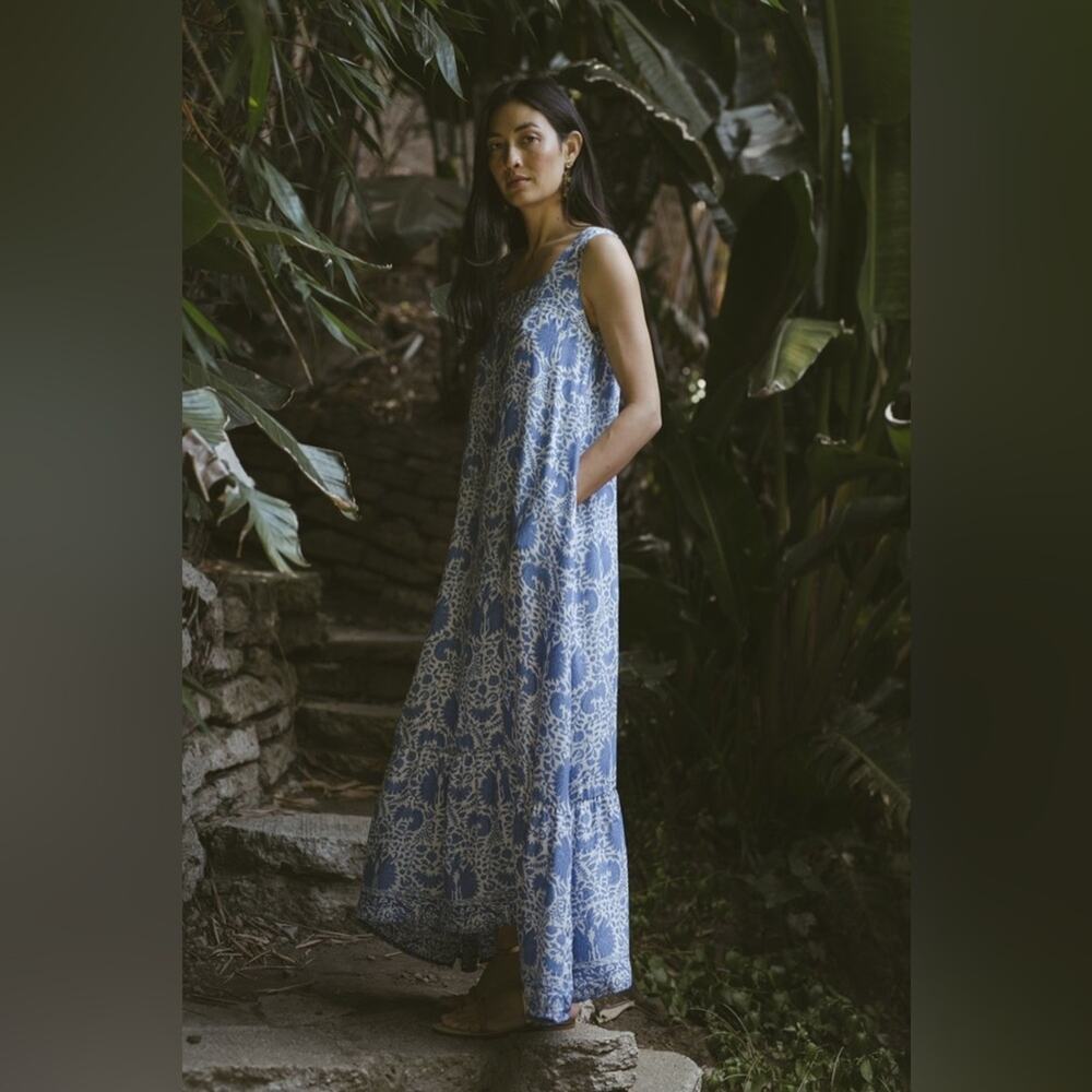 New NWT Natalie Martin Virginia Sleeveless Maxi Silk Dress in Corfu Blue - Picture 2 of 7